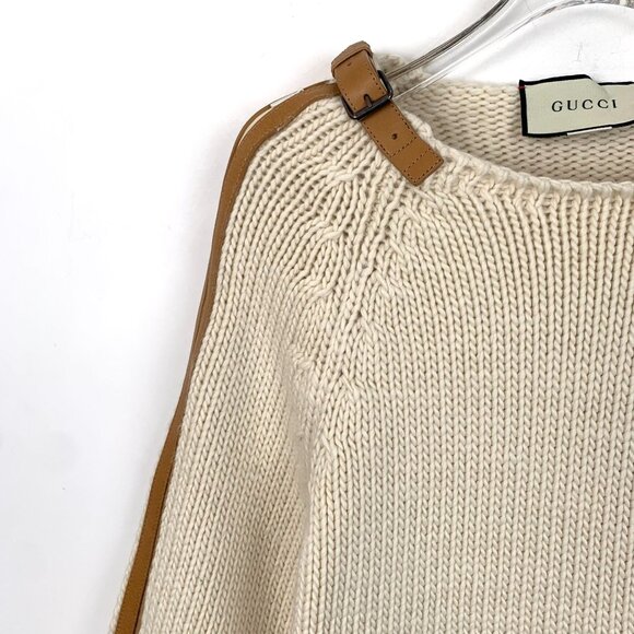 Gucci Beige Wool Knit Sweater With Leather Side Stitching XS Long Sleeve Made In - Picture 3 of 8